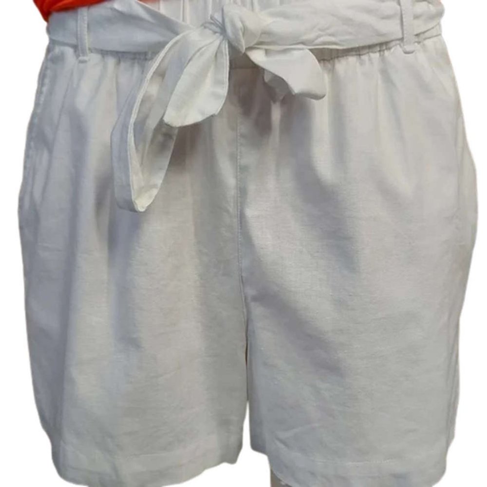 Bow Tie Bermuda Shorts, White Cotton with Elasticated Waist - New, Hope & Henry